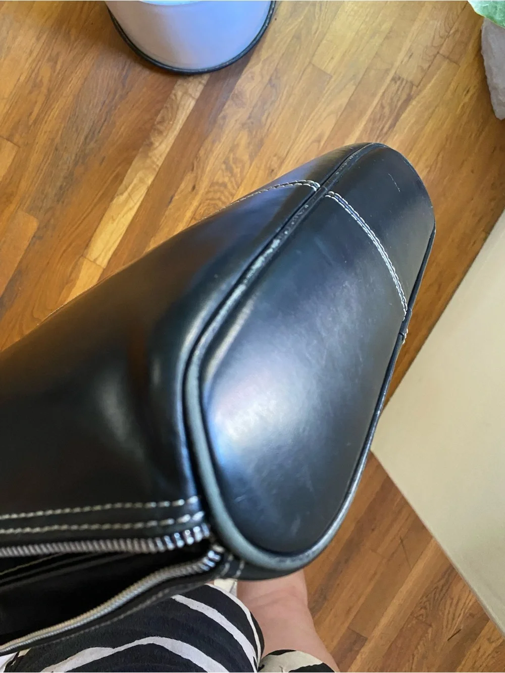 latico Black Leather Laptop Tote with Contrast Stitching